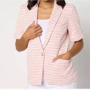 New GRAVER Susan Graver Knit Tweed Short Sleeve Blazer Bohemian Pink size Large
